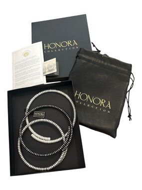 HONORA COLLECTION CULTURED FRESHWATER PEARL NECKLACE SET 3 STRAND WHITE GRAY NOS